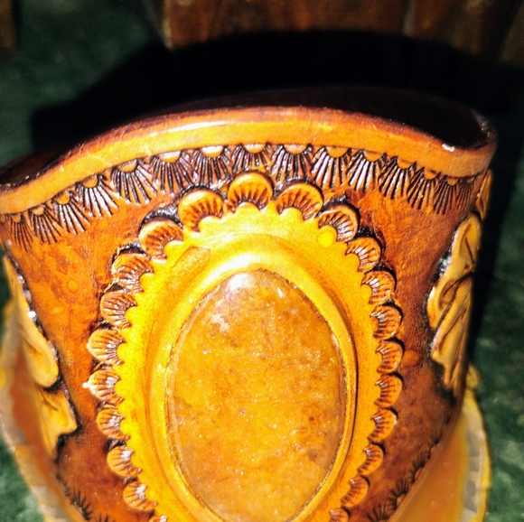 Custom Leather Cuff with Citrine Centerpiece - Picture 5 of 5